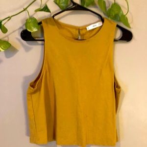 MANGO flowy yellow keyhole tank top
